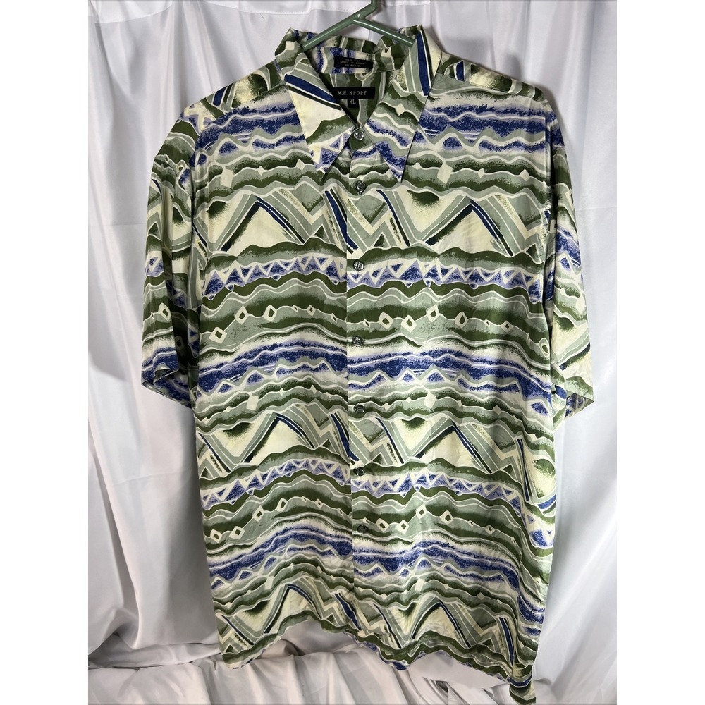 Hawaiian Vintage M.E. Sport Mens Short Sleeve  Style 100% Pure Silk Shirt XL
